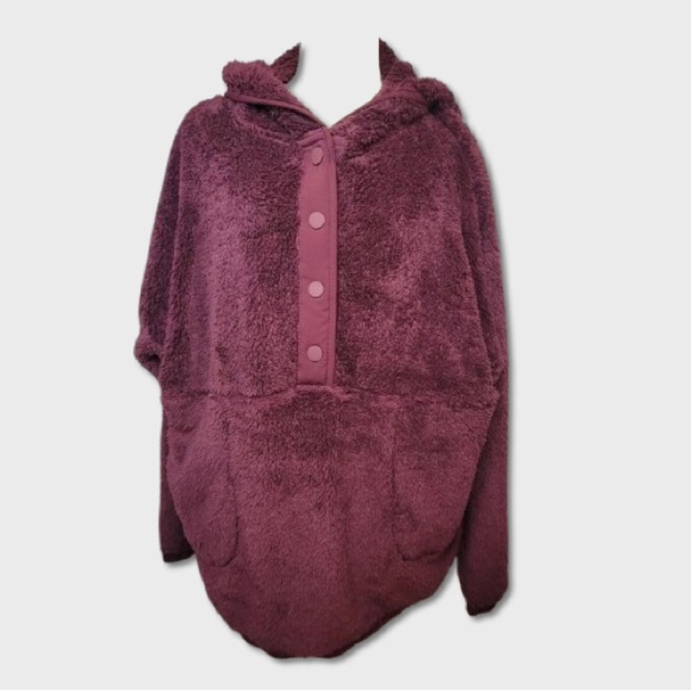 Eddie Bauer Womens Extra Large Quest Plush Long Sleeve Fuzzy Hood Maroon Purple